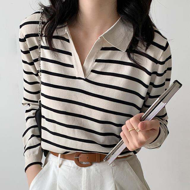 2022-new-polo-collar-sleeve-top-all-match-korea-fashion-tee-shirt