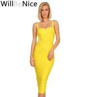 【YF】 WillBeNice 2019 Womens Midi Cross Bandage Dress Sexy Spaghetti Strap Bodycon Club Party Dresses Vestidos Wholesale