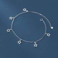 WANTME 925 Sterling Silver Cute Hollow Star Cuban Chain Charm Anklet For Women Trendy Simple Girlfriend Foot Jewelry Accessories