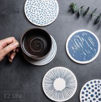 EZ Ceramic Cup Pad Coffee Coaster ที่รองแก้วกาแฟ แก้วน้ำ  วัสดุทำเซรามิก หินอ่อน สไตร์ญี่ปุ่น หลากหลายสไตร์ เก๋ๆ โดนละอองน้ำไม่พอง Absorbent Coasters Japanese Style