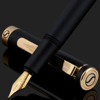 Scriveiner Luxury EDC Fountain Pen (Fine), Stunning Black Pocket Pen, 24K Gold Finish, Schmidt 18K Gilded Nib, Converter, Best Writing Pen Gift Set for Men &amp; Women, Nice Fancy Office Designer Pen Black with Gold Fine Nib