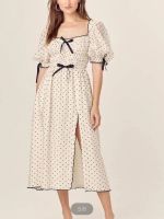 P015-089 PIMNADACLOSET - Short Puffed Sleeves Woven Midi  Dress