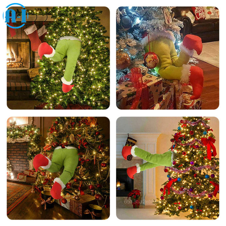 Christmas Tree Grinch Decorations Creative Christmas Tree Topper Head,Hand  and Leg Decor Ornaments Holder for Christmas Party 