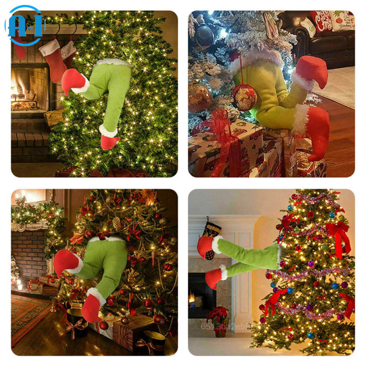 Grinch Christmas Tree Decor, Grinch Head Arms and Legs Christmas Tree  Topper, Elf Christmas Tree Decorations