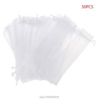 50 Pcs White Drawstring Organza Folding Hand Fan Pouch Party Wedding Gift Bags D11 20 Dropship