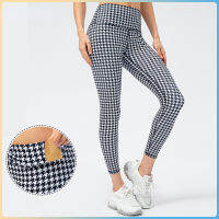 Jaga บอลผู้หญิงกางเกงโยคะสีดำ Houndstooth ออกกำลังกายกีฬา Leggings ยืดหยุ่นเอวสูงกระเป๋า Push Up ยิมวิ่งออกกำลังกายแปนเด็กซ์ถุงน่อง