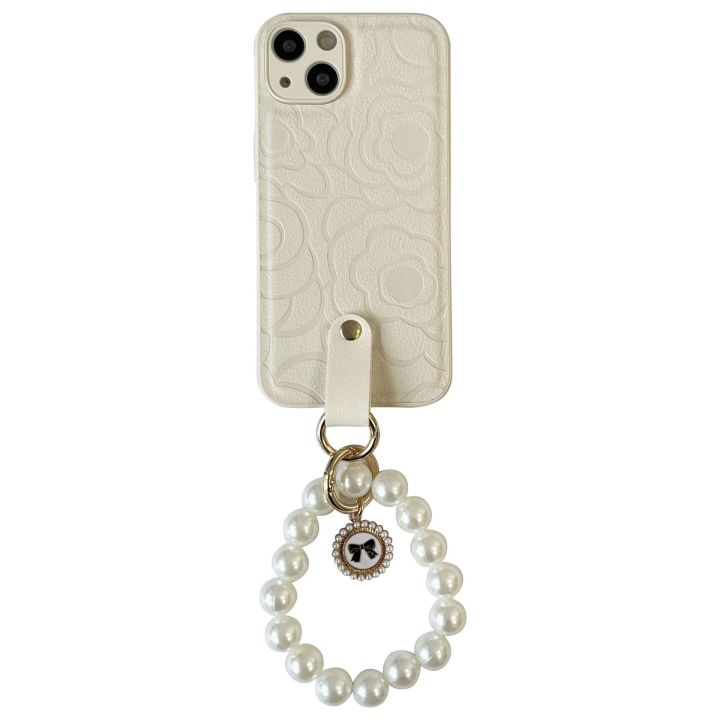 เคสโทรศัพท์มือถือ-camellia-pearl-สำหรับ-iphone14pro-เคสหนังสีขาวสำหรับ-iphone13-promax-สายคล้องไหล่สำหรับ-iphone12