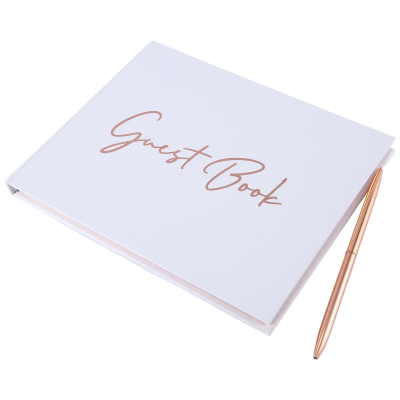 Wedding Guest Book Hen Party Guest Book Wedding Books White&amp;Rose Gold for Guests to Sign,Baby Shower Sign in Guest Book,with Pen