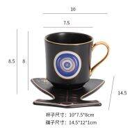 Creative Eye แก้วและจานรองปาล์มถ้วยกาแฟตุรกีคุณภาพ Art ชุดชาเซรามิค Gold Handle Eye of God Tumbler 2021 New