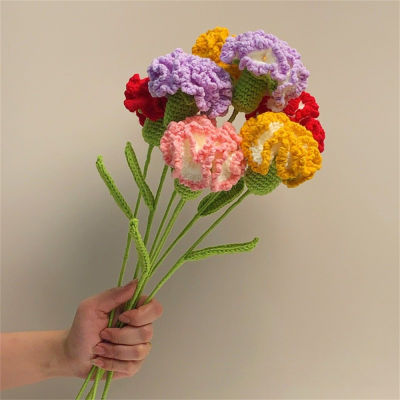 Wedding Decorations Creative Mum Knitting Bouquet Hand-Knitted Carnation Flower Bouquet Hand Woven Flowers