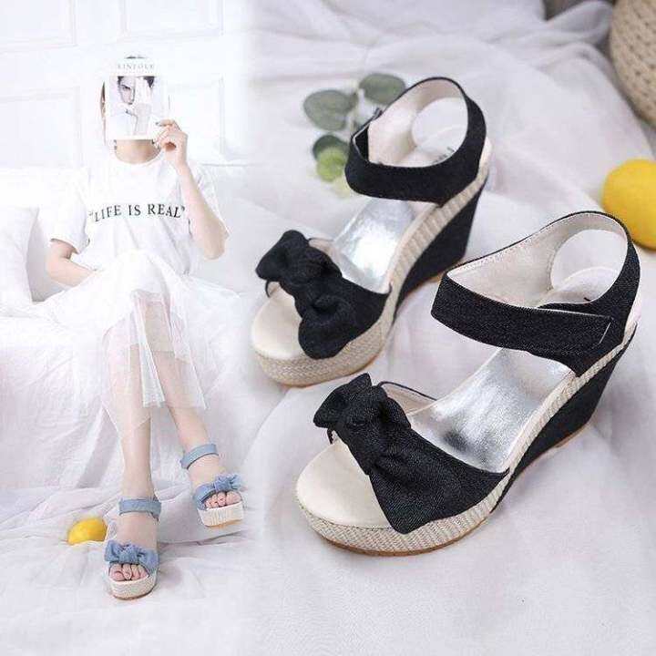 kkj-mall-ladies-shoes-2022-summer-new-sandals-womens-thick-bottom-wedge-heel-bow-all-match-velcro-comfortable-platform-sandals-women