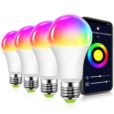 Alexa Voice Control 15W RGB Smart Light Bulb Dimmable E27 E26 B22 WiFi LED Color Lamp AC 110V 220V Siri Home Yandex Alice