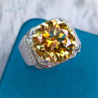 Inbeaut 925เงิน10 Ct ตัดที่ยอดเยี่ยมผ่านการทดสอบเพชรประกายมากแชมเปญสีเหลือง Moissanite แหวนผู้ชายเครื่องประดับ Fine