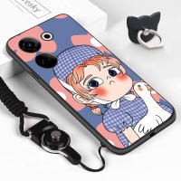 เคสโทรศัพท์สำหรับ Tecno Camon 20 Camon 20 Pro Itel S23 (แหวนใส่นิ้ว + เชือกเส้นเล็ก) สาวน่ารักสีหน้าตลกๆเคสโทรศัพท์ป้องกัน TPU ซิลิโคนกันกระแทกสำหรับเด็กหญิงเด็กชาย