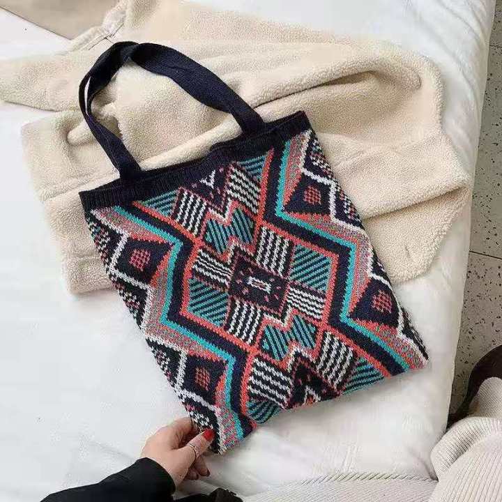 korean-shopping-bag-handbag-knitted-bag-literary-handbag-autumn-and-winter-versatile-bag-shopping-bag-woolen-bag