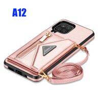 Leather Strap Cover for Samsung Galaxy A12 Crossbody Case with Card Holder Wallet Lanyard Cover Zipper Women Girl