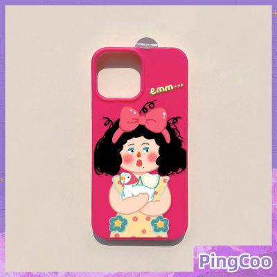 PingCoo - iPhone 14 13 12 XR Soft Pink Cartoon Curly Hair Protection Shockproof Back Cover