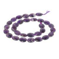 ลูกปัดหินแท้ ลักษณะเม็ดไข่แบน หินอเมทีส (Amethyst) 10x14 mm - (สีม่วง)