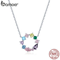 bamoer Wreath Necklace for Girl 925 Sterling Silver Jewelry Colorful AAA CZ Jewelry Original Design Gift for Women BSN178