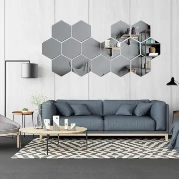 12Pcs/Set Hexagon Acrylic Mirror Wall Stickers Decorative Tiles Self  Adhesive Aesthetic Room Home 3D Mirror Stickers DIY Mural