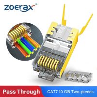 ZoeRax RJ45 Cat7 Cat8และ Cat6A ผ่านการเชื่อมต่อ8P8C 50UM ชุบทองป้องกัน ftp/stp | เสียบเครือข่าย RJ45-1.5มม