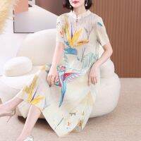 2023 Hot Chinese dress for young mothers 40-year-old western-style middle-aged womens clothing to cover the flesh summer short-sleeved new Chinese-style long dress