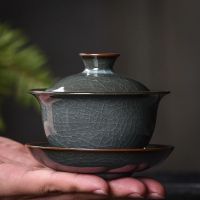 Gaiwan Tureen ชุดถ้วยศิลาดลซานไซถ้วยเหล็กทรงลองกวนขนาดใหญ่พิธีกังฟู