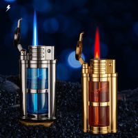 ✤✿❆ 2023Metal Transparent Visible Gas Lighter Metal Torch Turbo Unusual Wholesale Creative Windproof Butane Lighters Gadgets for Men