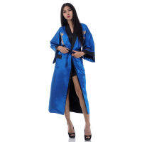 ชุดคลุมกิโมโนสองหน้า ชุดคลุมลายจีน ชุดคลุมผ้าซาติน ชุดจีนปักมังกร Bathrobe Chinese Style, Blue Dragon Kimono