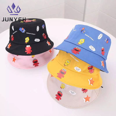 Junyeh ผ้าฝ้ายเด็กหมวกฤดูร้อนฤดูใบไม้ร่วงการ์ตูนเด็กถังหมวก 2-8 ปีเด็กสาวหมวกสำหรับเด็ก