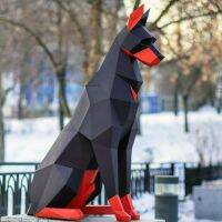 100Cm/68Cm High Orange Doberman Dog 3D Animal Sculpture Doberman Papercraft Bedroom Living Room Handmade DIY Origami Model