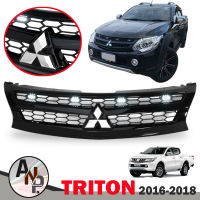 กระจังหน้า Mitsubishi Triton (มิตซูบิชิ ไททัน)  ปี 2016-2018  งานไทย ABS คุณภาพสูง สีดำเงา LED สีขาว