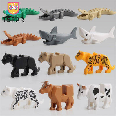 TS【ready Stock】Animal Building Block Figures Mini Leopard Crocodile Shark Model Ornament Children ของเล่นเพื่อการศึกษาสำหรับเด็ก【cod】