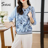 SNUG เสื้อเชิ้ตผ้าชีฟองผ้าไหมแขนยาวแบบต่อกันทรงหลวมพิมพ์ลายผ้าผลิตภัณฑ์ใหม่ฤดูใบไม้ผลิและฤดูใบไม้ร่วงของผู้หญิง