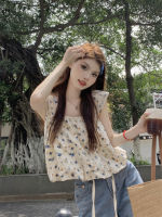 Factory Outlet Spot Sleeveless Square Collar Floral Sling Vest Female Summer 2023 New Loose, Thin, Small, Short,