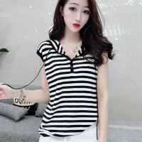 Hooded Tshirt Women Plus Size Loose T Shirt Summer Fashion Sleeveless Tops Casual Stripe Tee