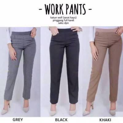 Multicolor Plain Cotton Wool Rubber Waist Work Pants S-5L for Women