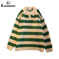 Lansboter เสื้อโปโลวินเทจอเมริกันเสื้อกันหนาวลายทางผู้ชายและผู้หญิง