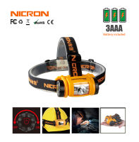 NICRON ไฟฉาย H40 LED ไฟหน้า200Lumens พลาสติกน้ำหนักเบาไฟฉายคาดศีรษะกลางแจ้ง IP64กันน้ำ3 * AAA อุตสาหกรรมหลอดไฟหน้า Samsung ไฟฉายคาดศีรษะ H40