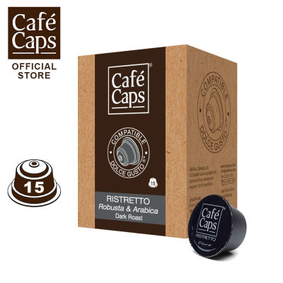 Cafecaps - Coffee Dolce Gusto Ristretto กาแฟแคปซูล ดอลเช่ กุสโต้ (1 กล่อง X15 แคปซูล) - Dolce Gusto Coffee capsule compatible แคปซูลกาแฟที่เข้ากันได้. กาแฟสไตล์อิตาเลียนทั่วไป ส่วนผสมของโรบัสต้าและอาราบิก้า แคปซูลกาแฟใช้ได้กับเครื่อง Dolce Gusto เท่านั้น
