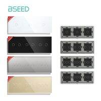 BSEED Triple Glass Panel Only 228mm Triple 1/2/3Gang Pearl White Black Gloden For Wall Switch Function Part DIY with Metal Frame Power Points  Switche