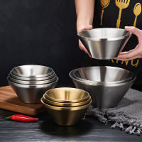 Multi-Size Double Layer Stainless Steel Bowl V-Shaped Gold Silver Noodle Rice Fruit Salad Mixing Bowl Kitchen Cooking Tableware