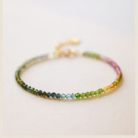 Very Thin 2mm Rainbow Color Small Natural Tourmaline Beaded Bracelets for Women 14k Gold Plated Bracelet Fine Jewelry YBR627