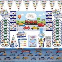 Christmas Cartoon Car Party Plate Napkins Tablecloth Cup Construction Vehicle Birthday Party Supplies Disposable Tableware Set