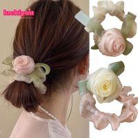 【Luckiyou】 Korean INS Style Morning Dew Rose Mesh Hair Rubber Bands for Girls Fashion Sweet Elegant Elastic Fairy Ponytail Hair Rope