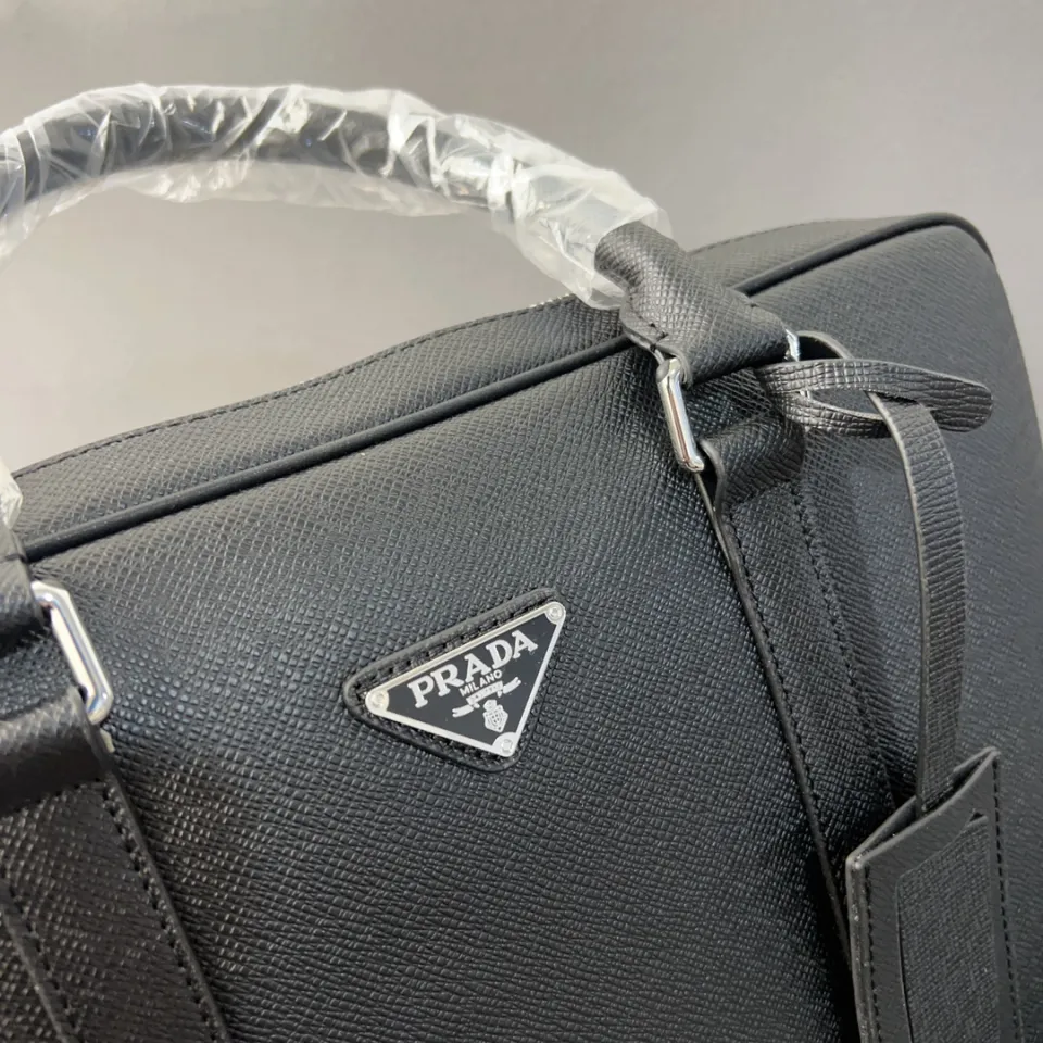 Top Quality] Original Pradaˉ Classic Briefcase Genuine Cowhide Men Bags  Large Capacity Laptop Bag Business Office Handbag