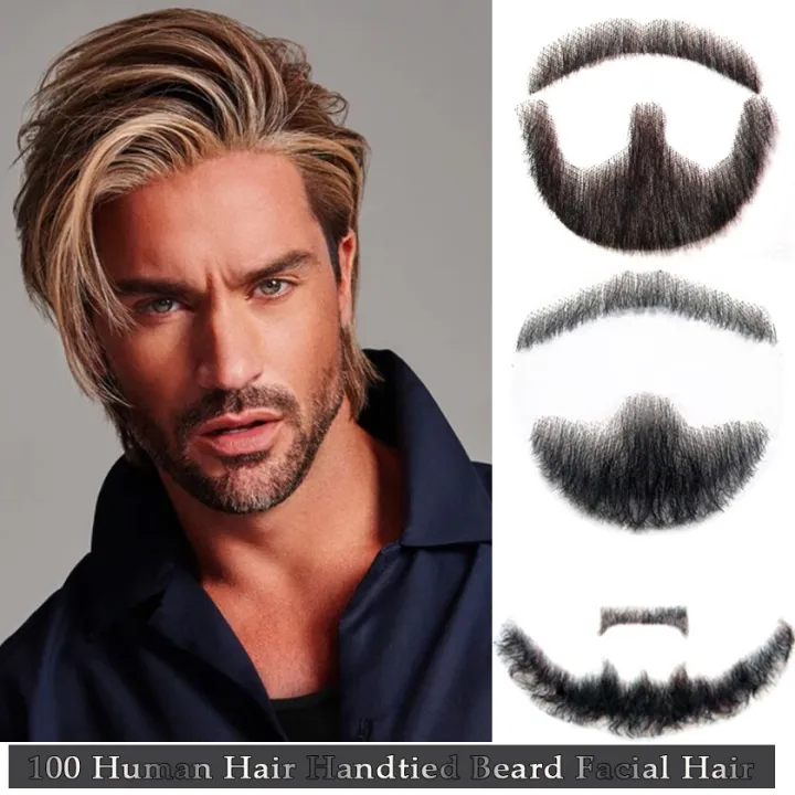 100 Human Hair Fake Beard Mustache Black Color For S Men Realistic Makeup Lace Invisible False