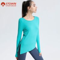 New Autumn and Winter Ribbed Sports Top Womens Long-sleeved Slim Slimming Breathable Round Neck Yoga Running Fitness Clothes