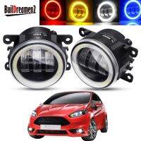 2 Pieces Angel Eye Fog Light Assembly For Ford Fiesta 2001-2015 Car Front Bumper LED Lens Fog Driving Lamp DRL 30W 6000LM 12V