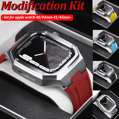 Luxury Mod Modification Kit สำหรับ Apple Watch 8/7 41มม. 45มม. 40มม. 44มม. ผู้ชายสายยางโลหะสำหรับ I Watch Series 6 5 4 SE